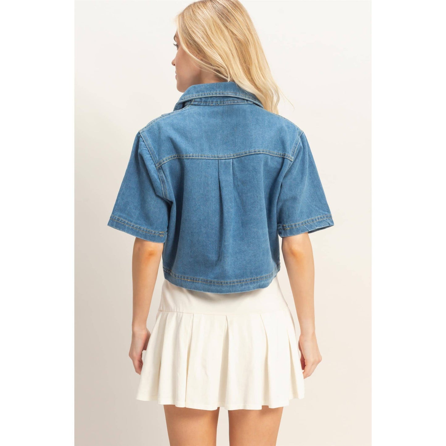 Ashley Denim V-Neck Cropped Top