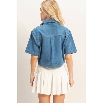 Ashley Denim V-Neck Cropped Top