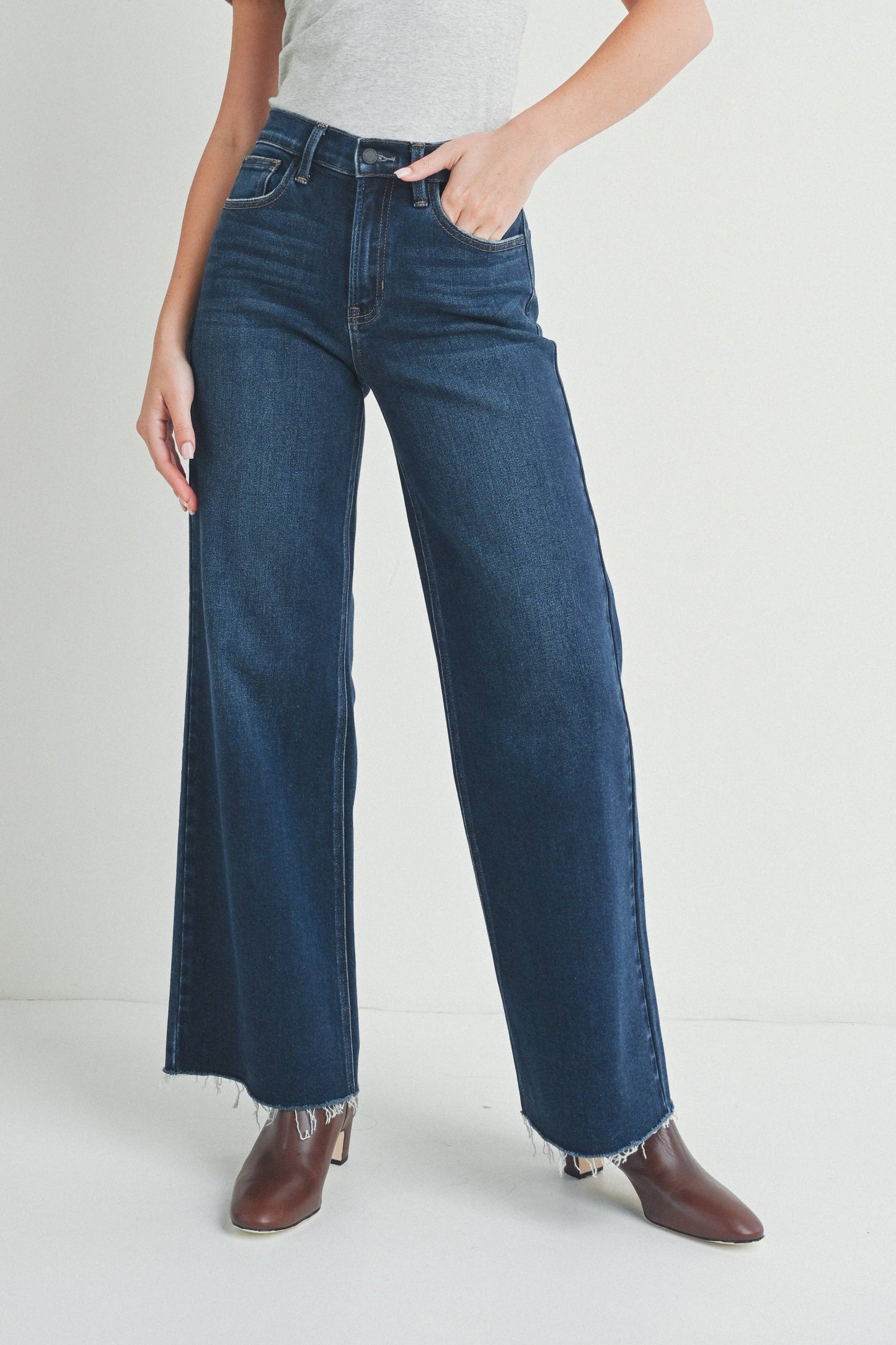 Josie Raw Hem Wide Leg Jean