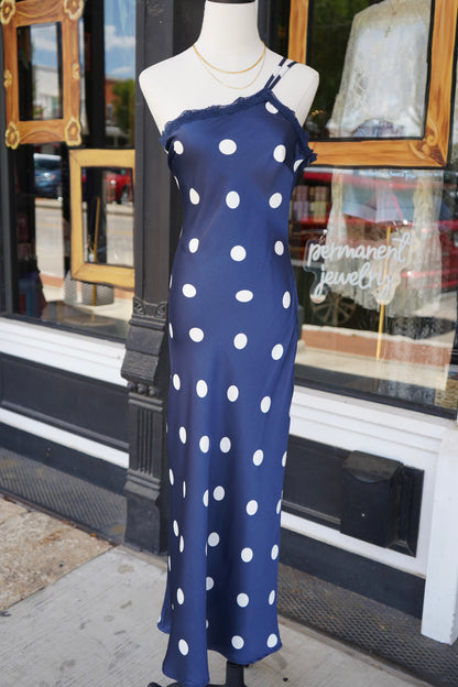 Dolly Asymmetrical Polka Dot Midi Dress