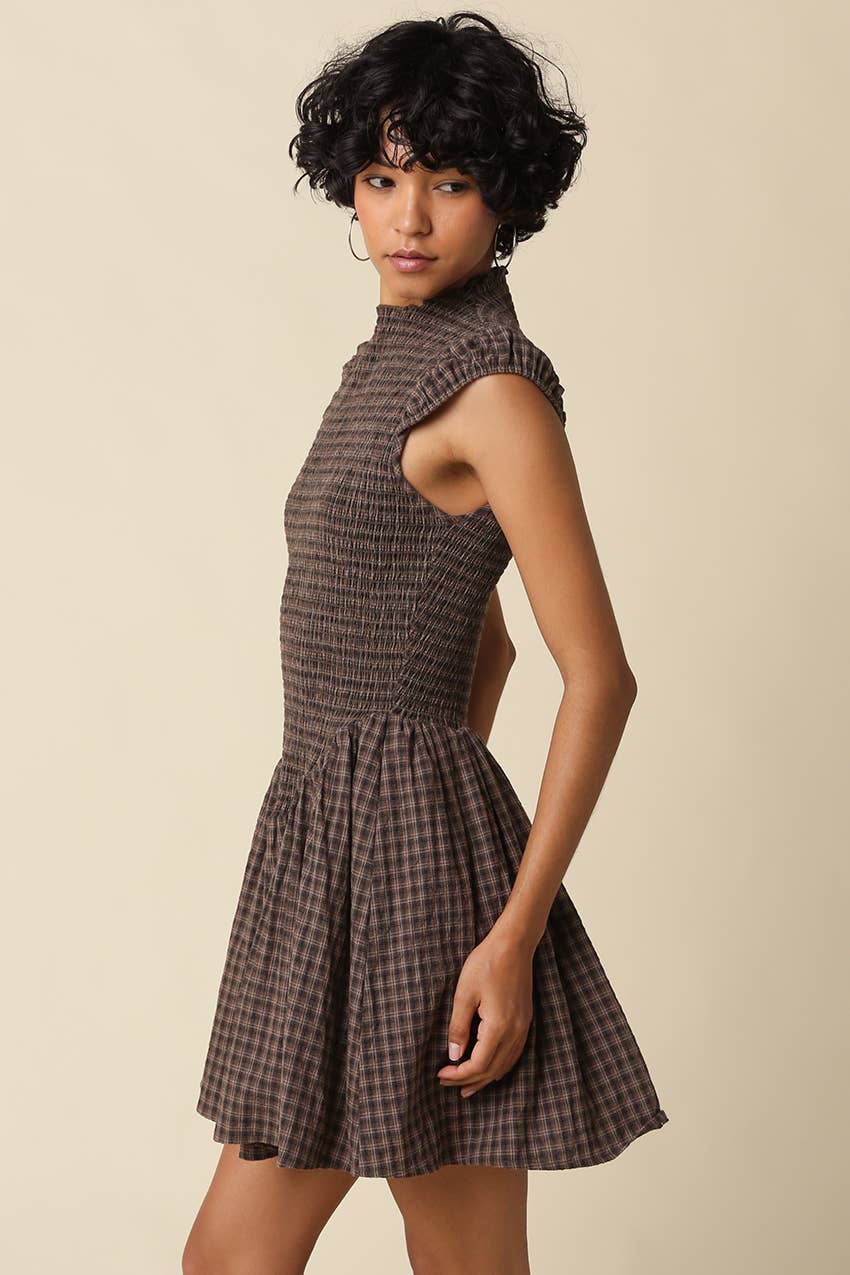 Angela Plaid Smocked Mini Dress