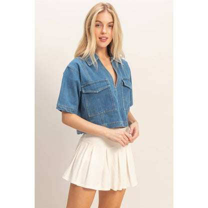 Ashley Denim V-Neck Cropped Top