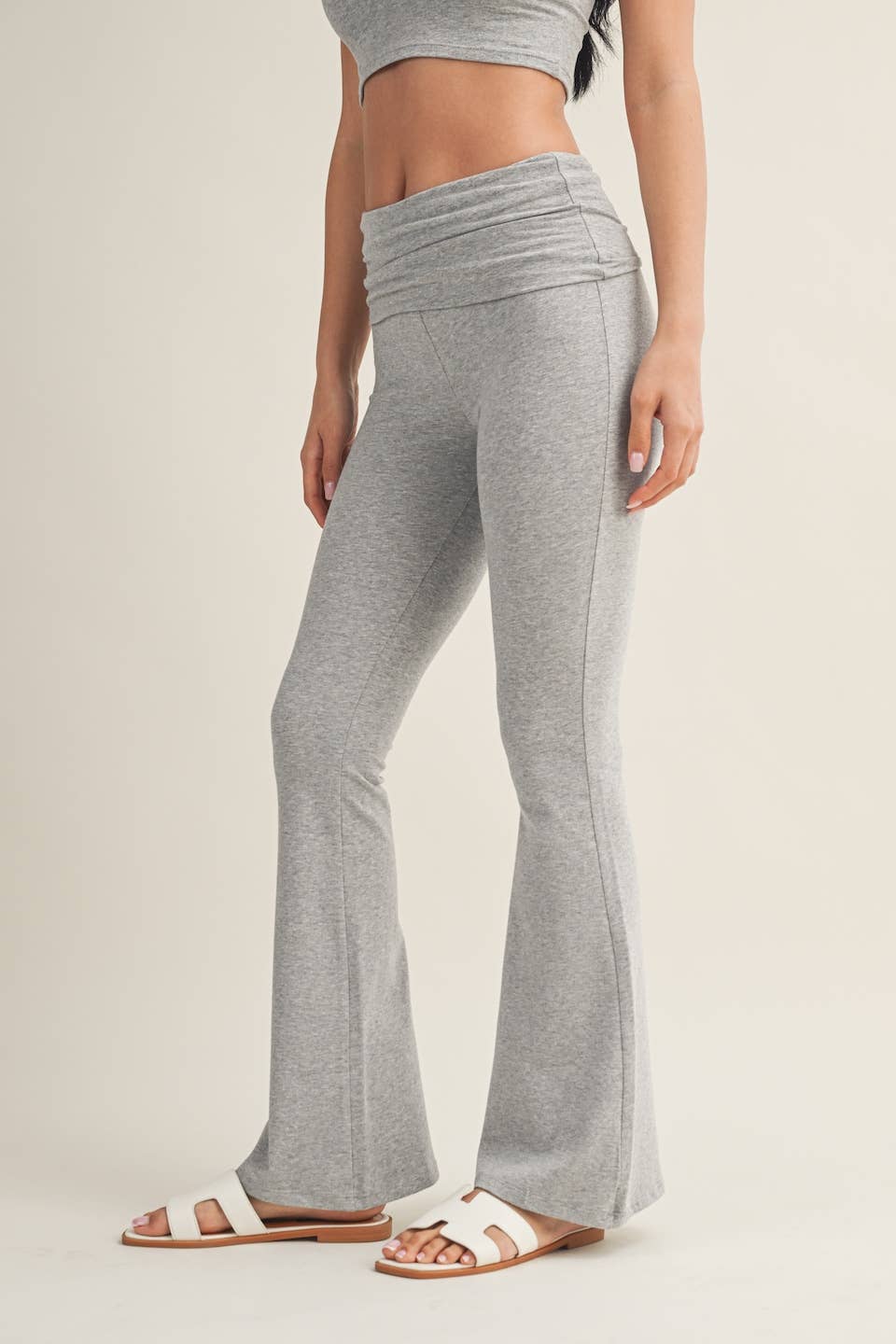 Sara Soft Heathered Knit Foldover Flare Pants