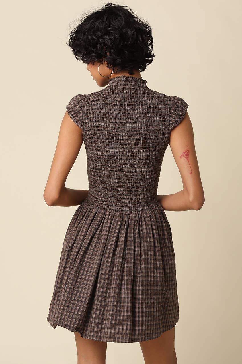 Angela Plaid Smocked Mini Dress