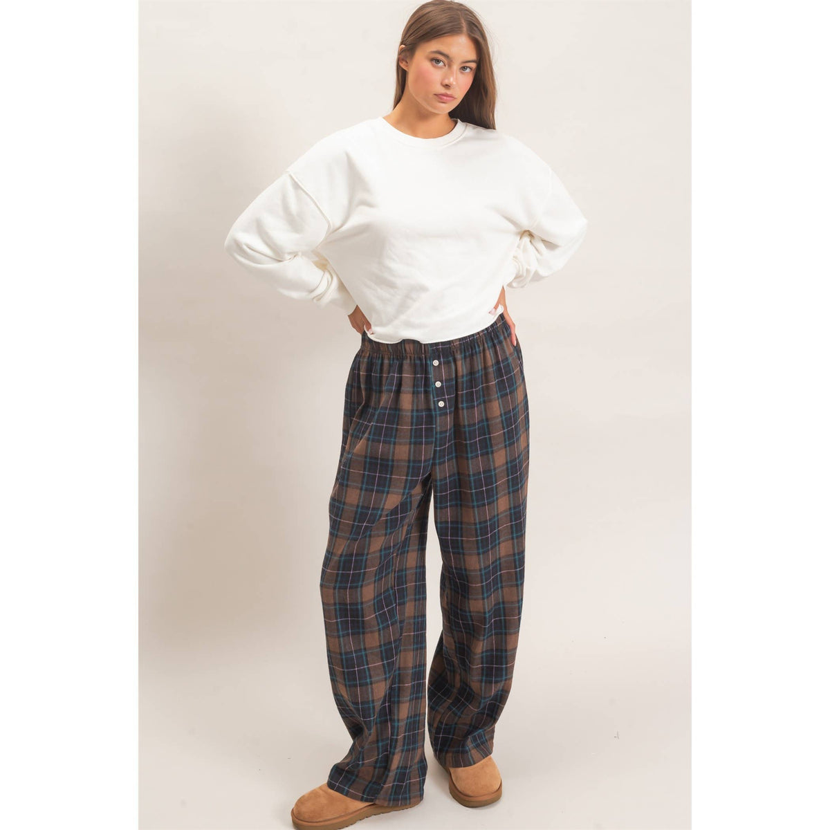Kenzi Plaid Wide-Leg Pants
