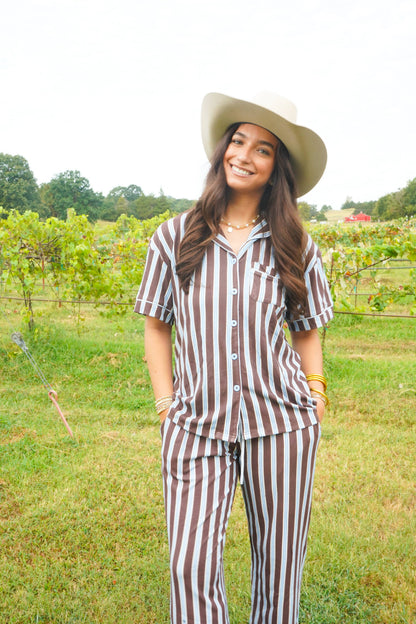 Chocolate & Baby Blue Stripes | Pajama Set
