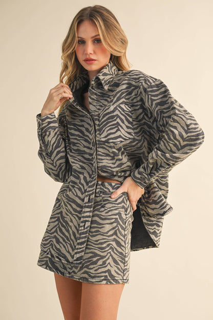 Katie Zebra Denim Shirt and Skirt Set