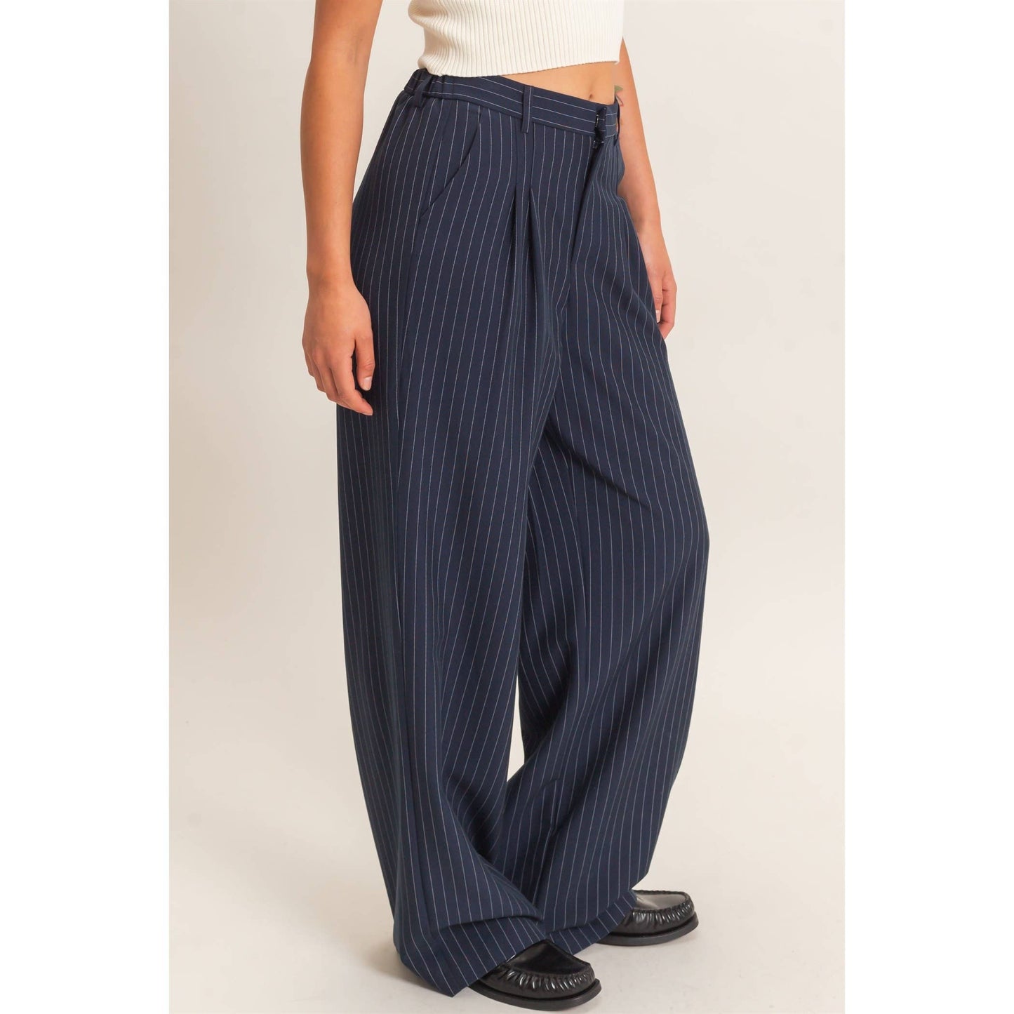 Tate Pinstripe Wide-Leg Trousers