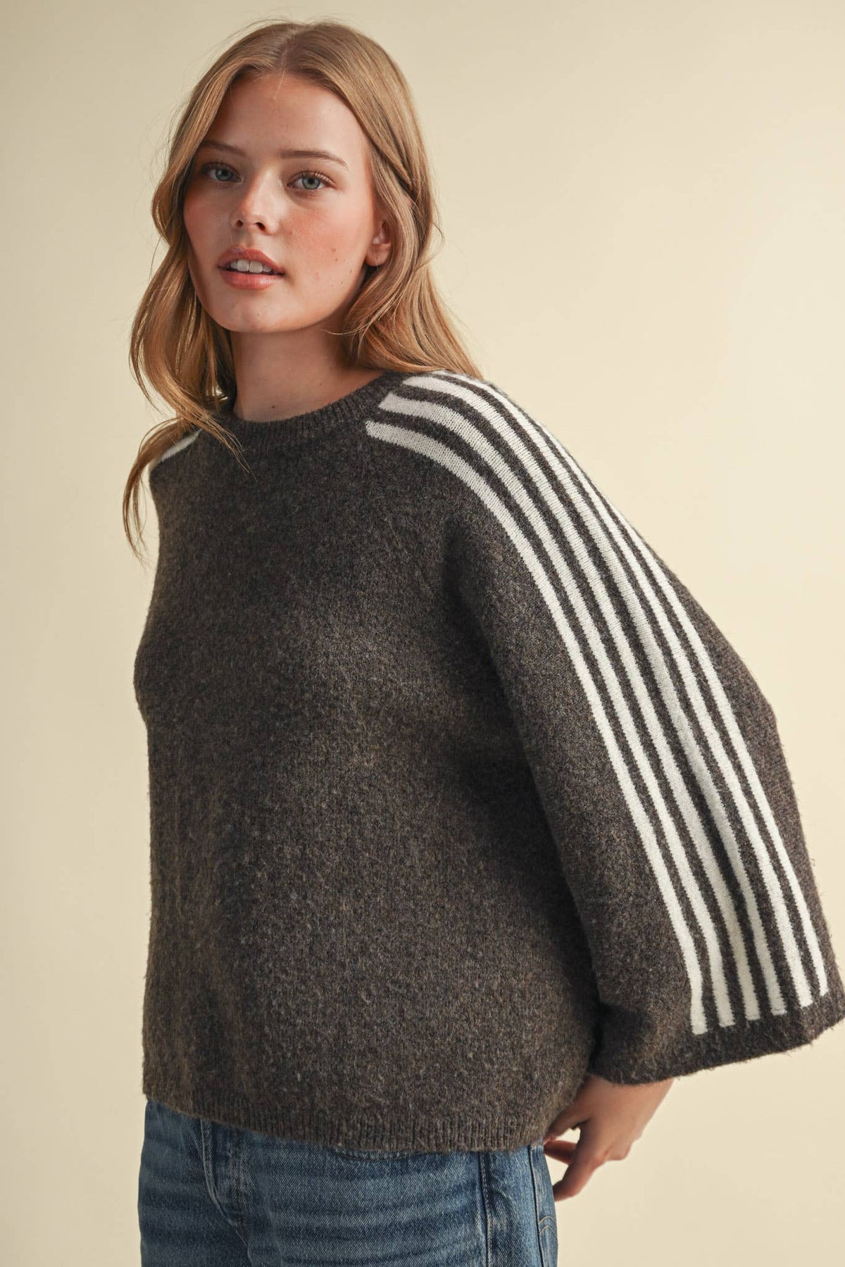 Aemi Striped 3/4 Sleeve Sweater