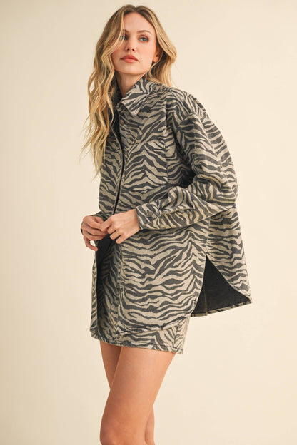 Katie Zebra Denim Shirt and Skirt Set