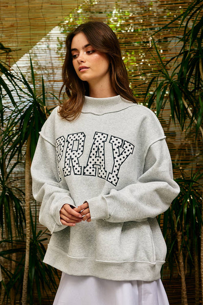 "PRAY" Polka Dot Mock Neck