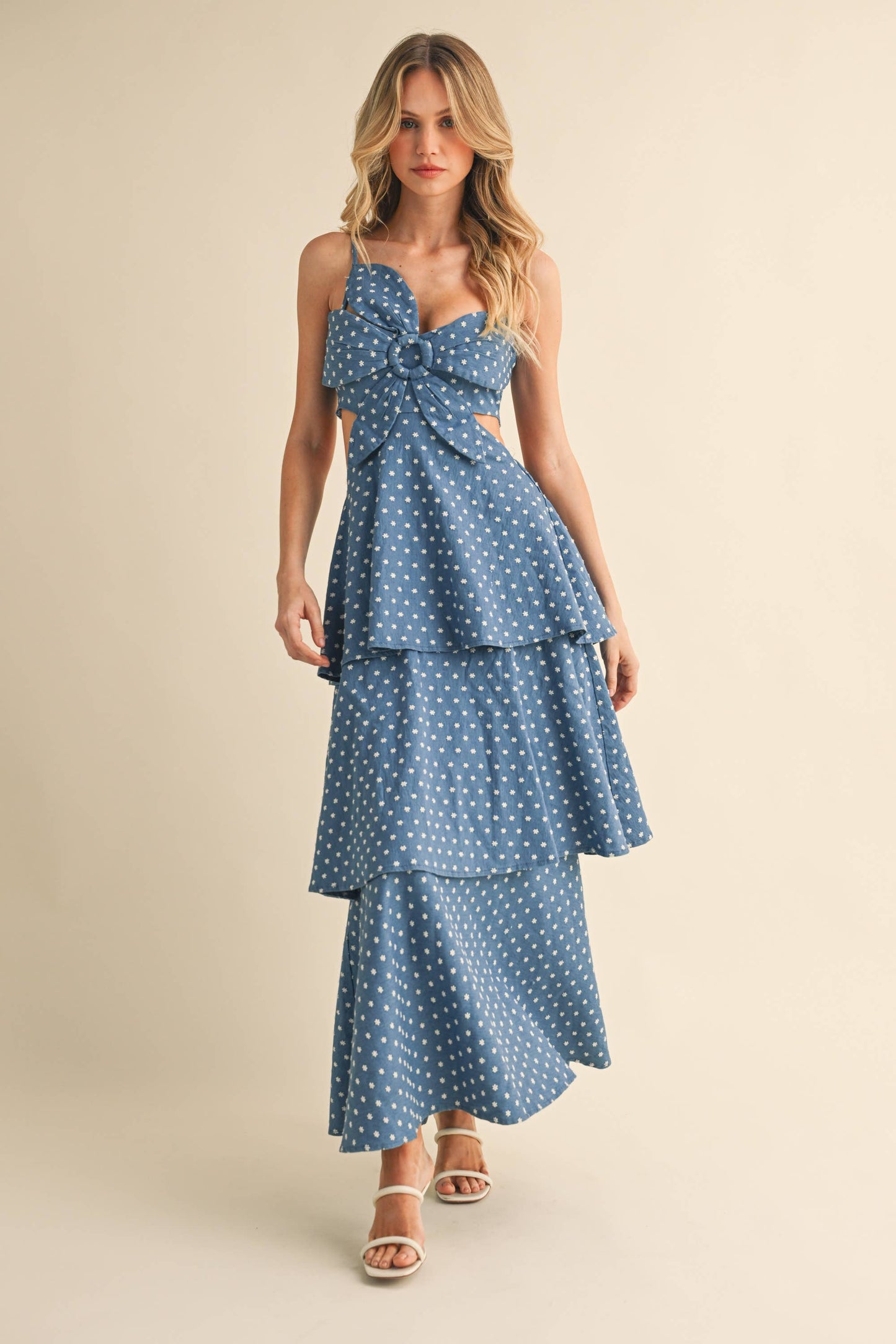 Ditsy Denim Floral Tiered Maxi Dress