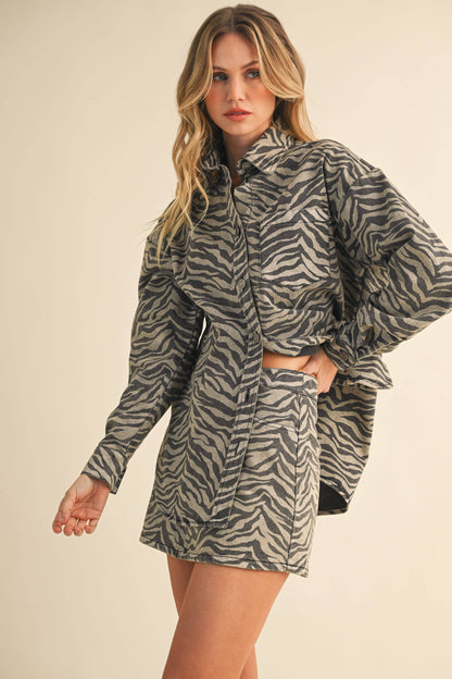 Katie Zebra Denim Shirt and Skirt Set