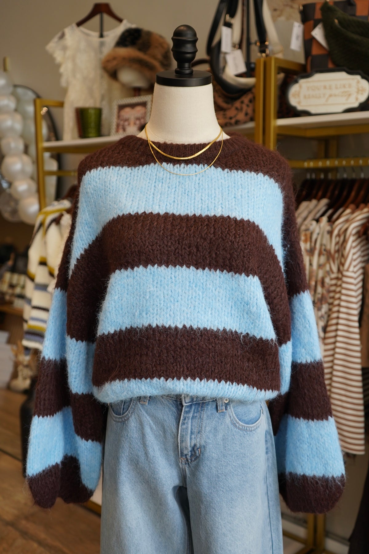 Noah Balloon Sleeve Stripe Sweater