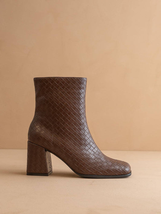 The Demi | Coffee Woven Block Heel Ankle Boot