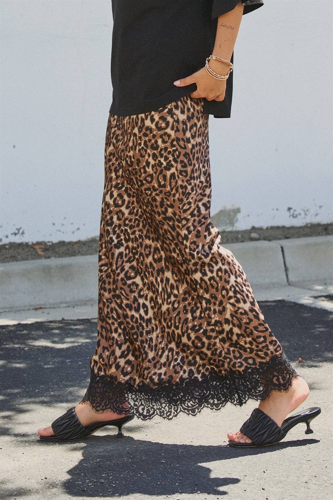 Bri Leopard Print Satin Maxi Skirt