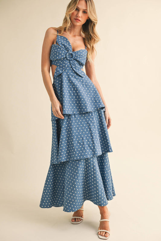 Ditsy Denim Floral Tiered Maxi Dress