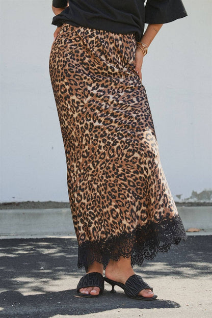 Bri Leopard Print Satin Maxi Skirt