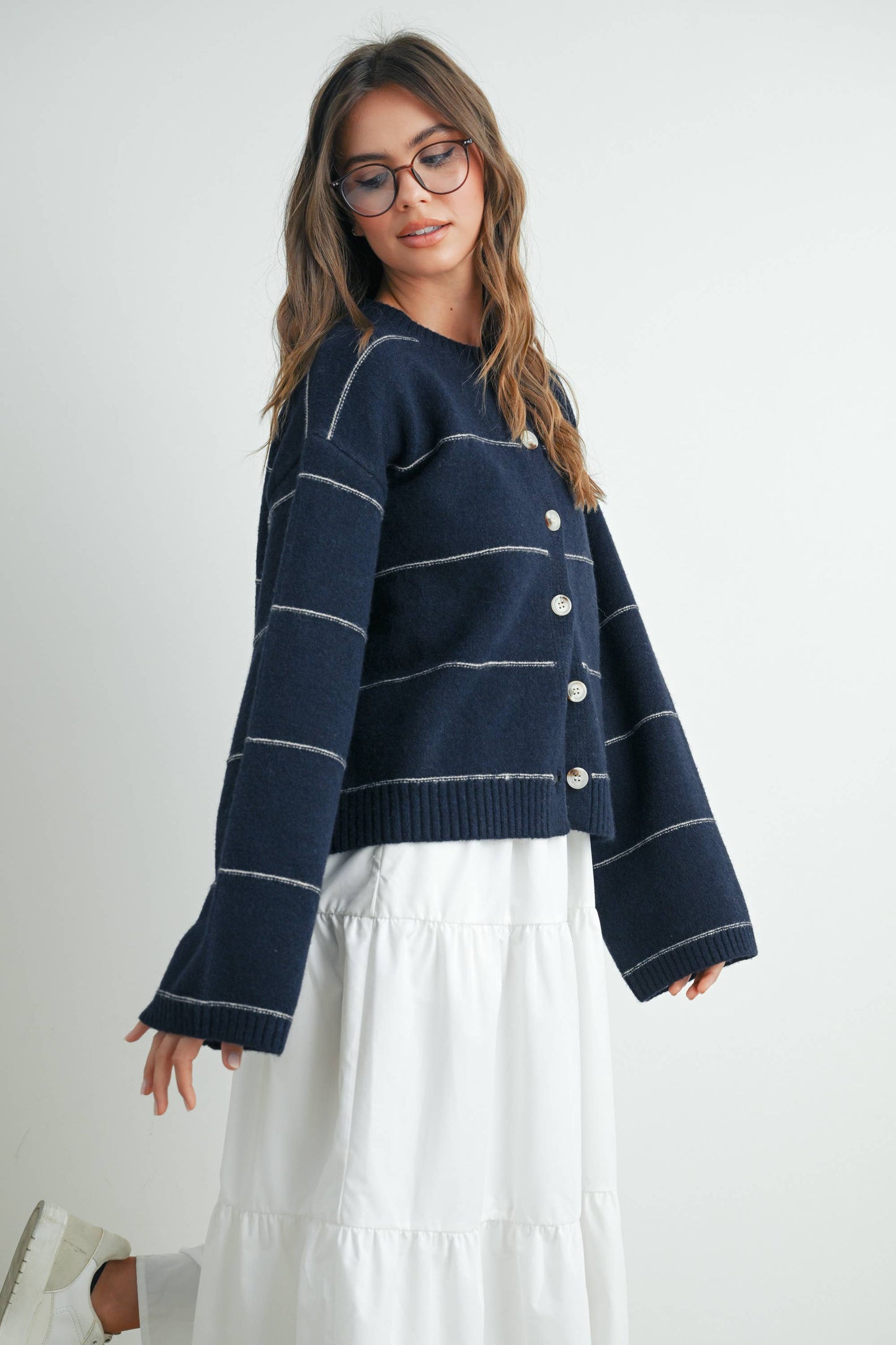 Lola Button Front Striped Cardigan