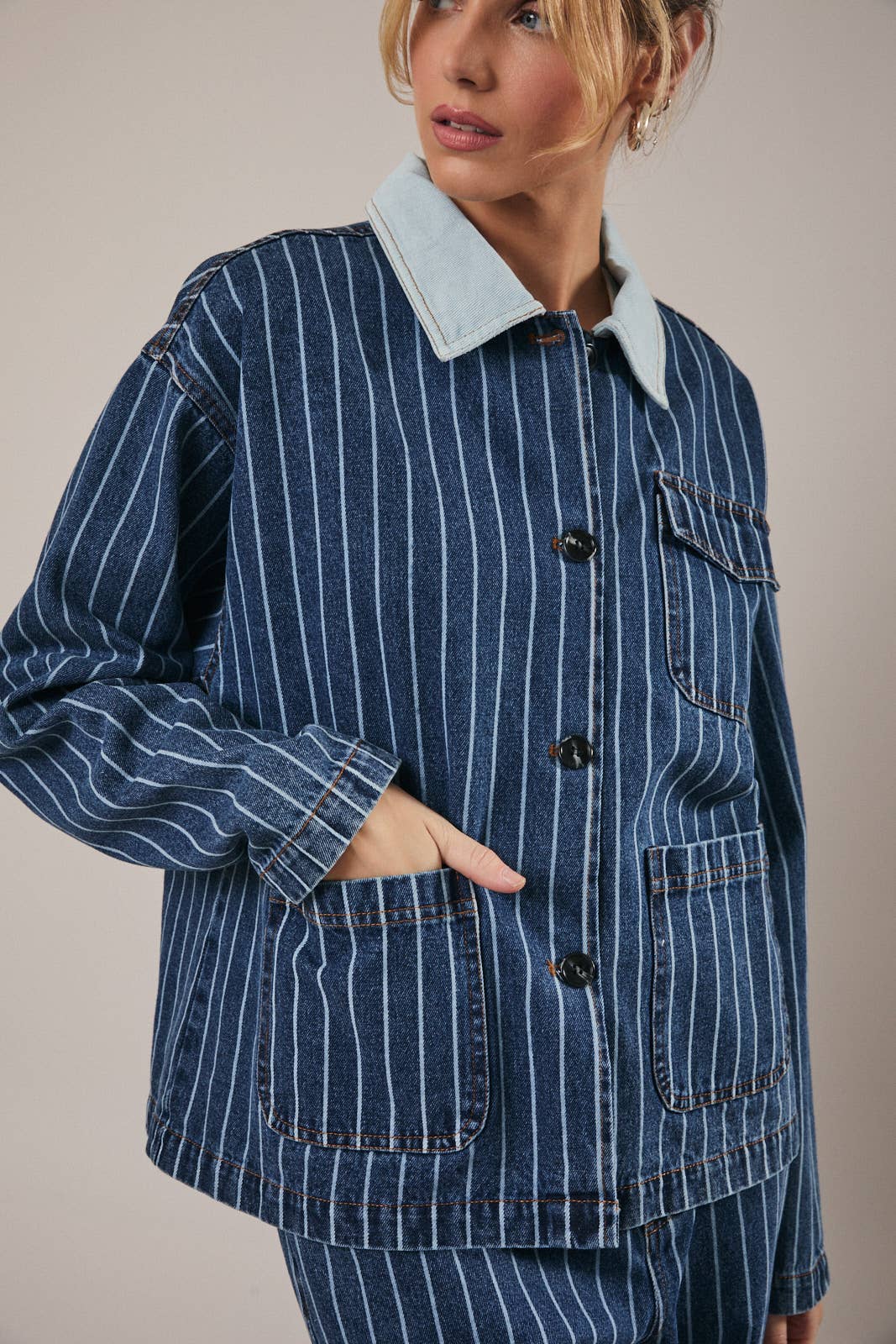 Joni Stripe Denim Barn Jacket
