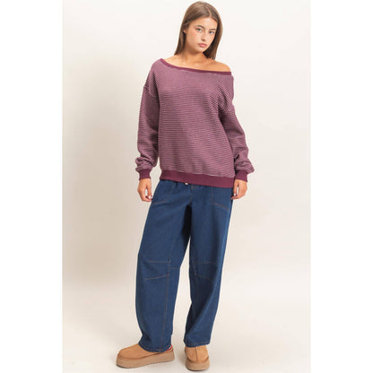 Hallie Striped Off The Shoulder Sweatshirt