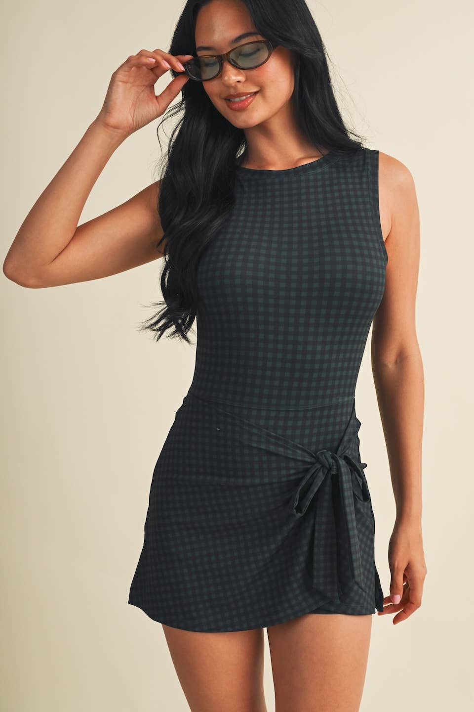 Wren Gingham Wrap Tie Front Dress