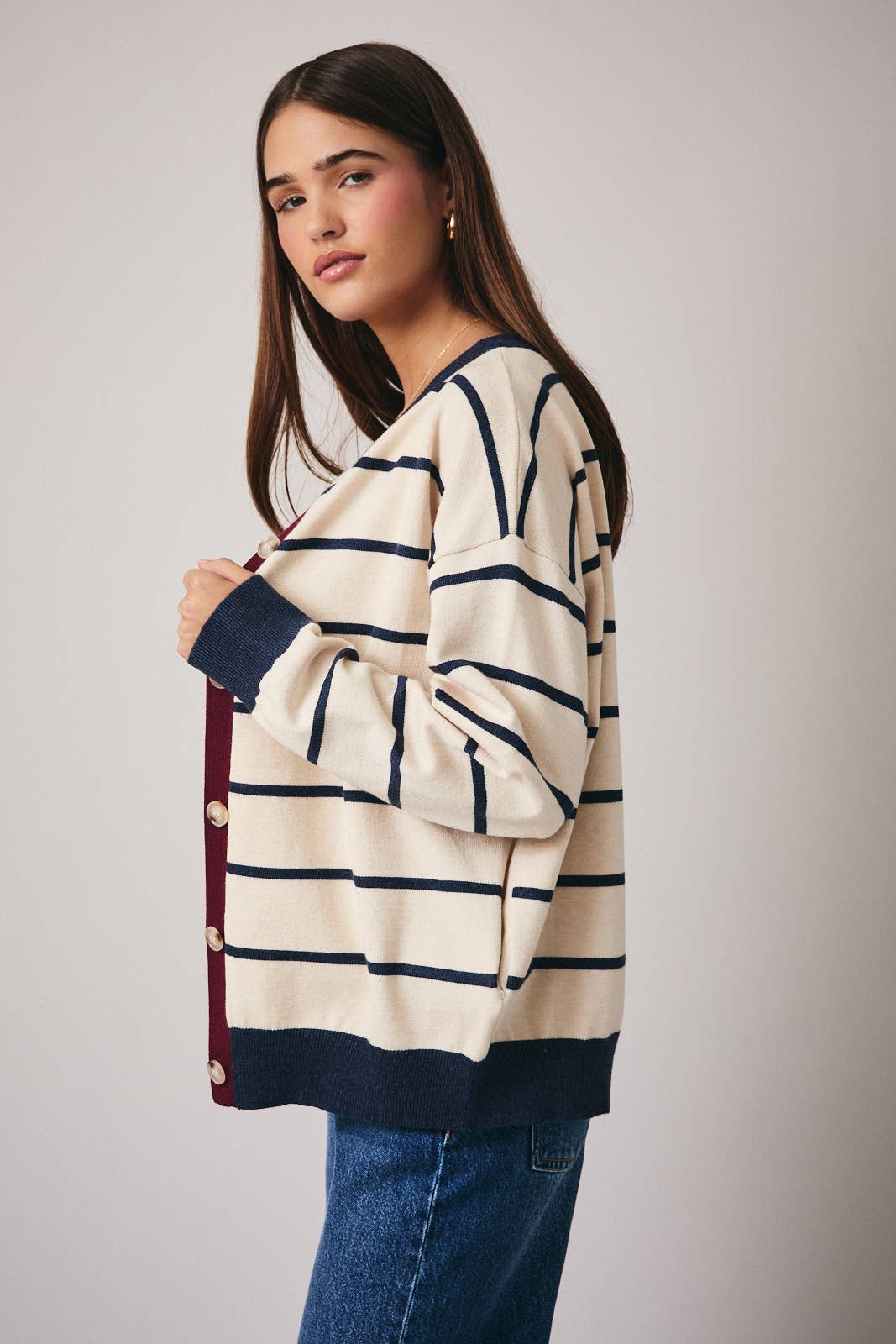 Whit Stripe Color Block Sweater