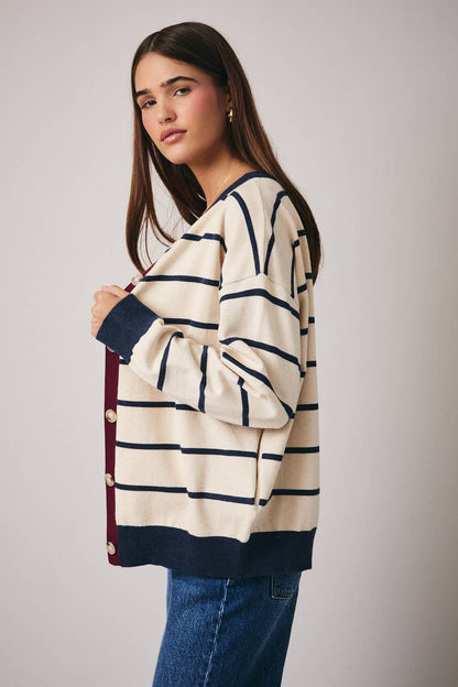 Whit Stripe Color Block Sweater