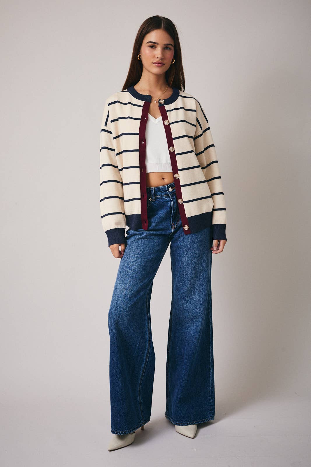 Whit Stripe Color Block Sweater
