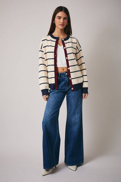 Whit Stripe Color Block Sweater