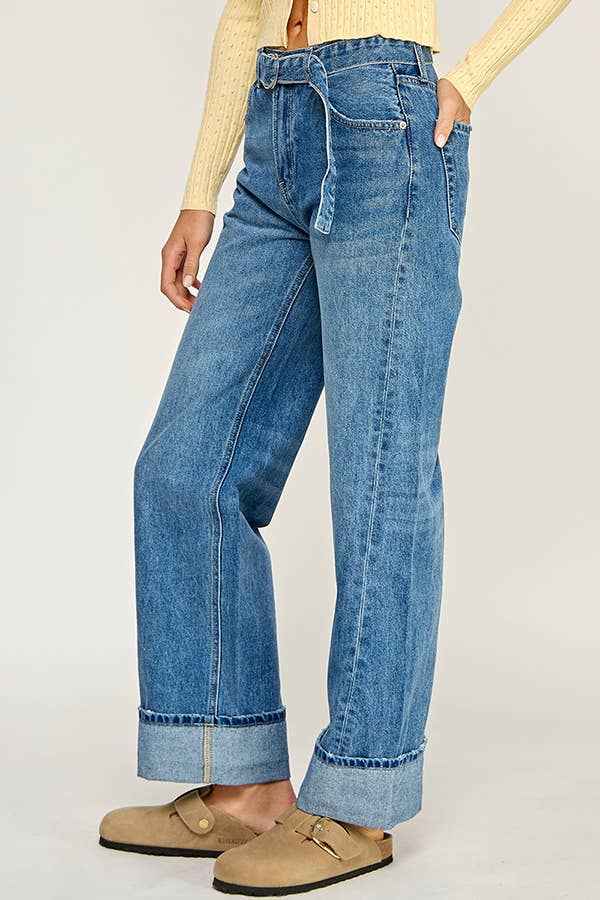 Wren Belted Cuffed Wide Leg Jeans