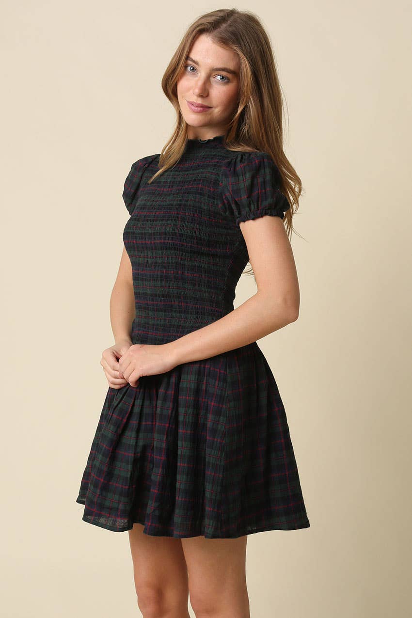 Rowan Plaid Smocked Mini Dress