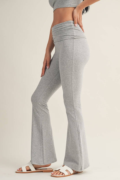 Sara Soft Heathered Knit Foldover Flare Pants