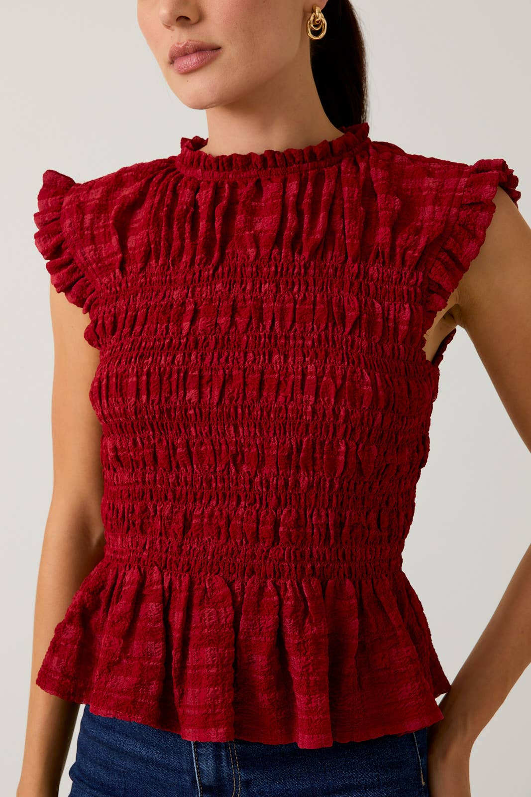 Jenni Smocked Mock Neck Blouse