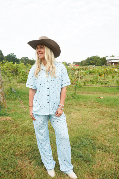 Blue & Brown Polka Dot |  Pajama Set