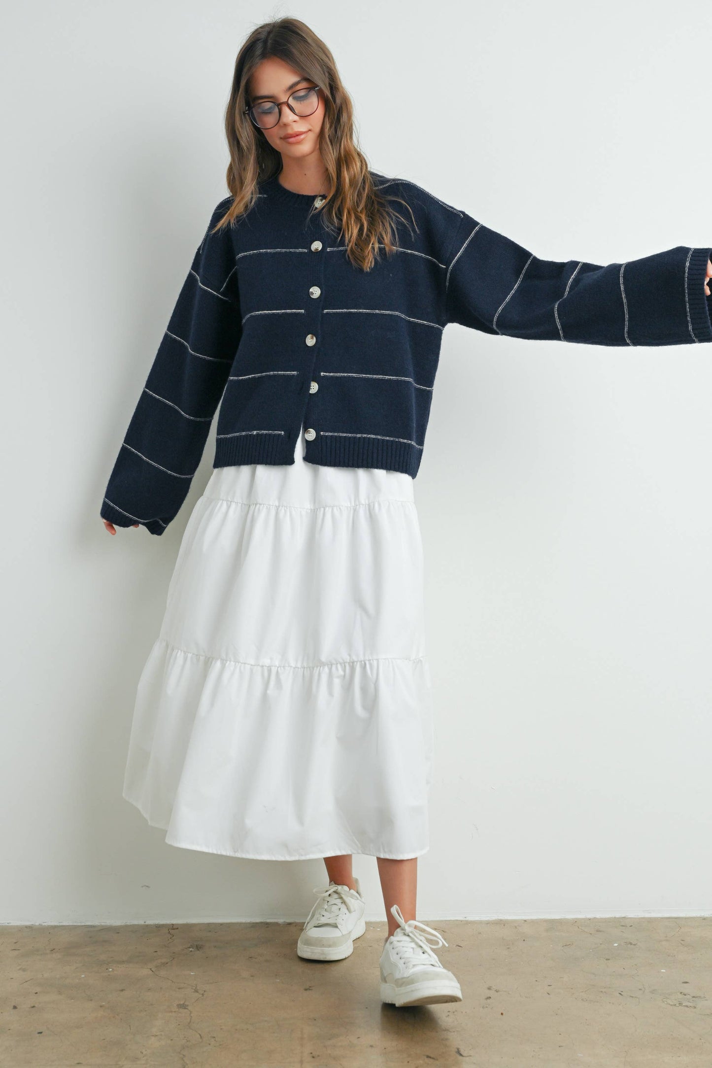 Lola Button Front Striped Cardigan