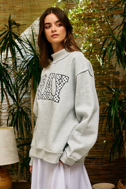 "PRAY" Polka Dot Mock Neck