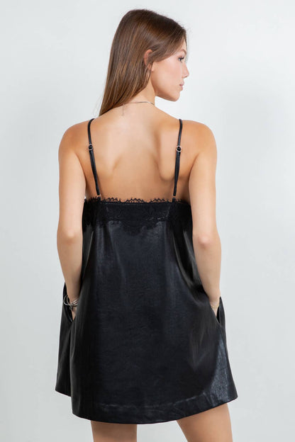 Kayda Structured Leather & Lace Mini Dress