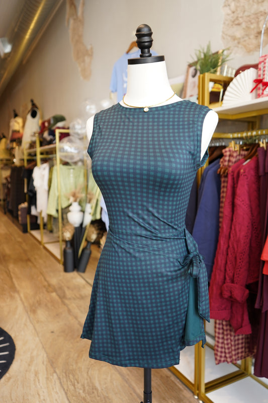 Wren Gingham Wrap Tie Front Dress
