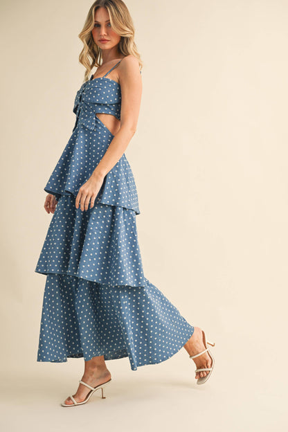Ditsy Denim Floral Tiered Maxi Dress