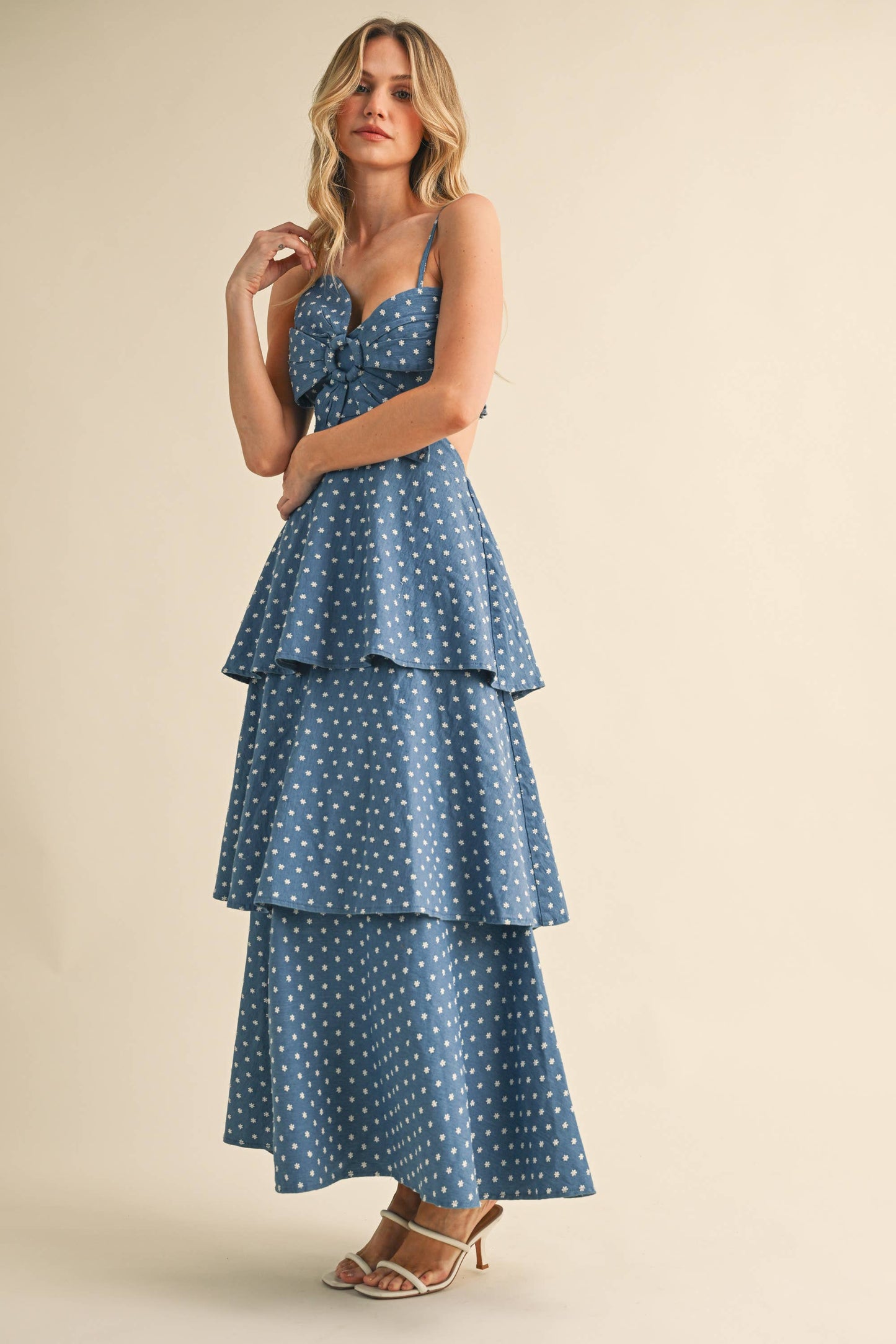 Ditsy Denim Floral Tiered Maxi Dress