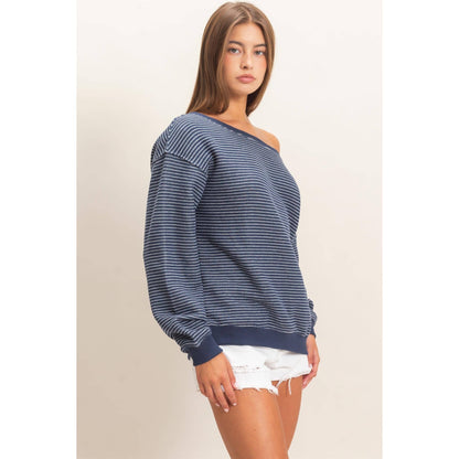 Hallie Striped Off The Shoulder Sweatshirt