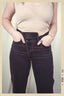 black denim high waist straight leg cross over jeans button fly