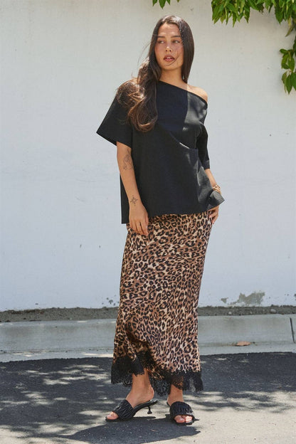 Bri Leopard Print Satin Maxi Skirt
