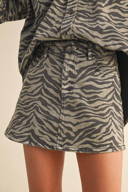 Katie Zebra Denim Shirt and Skirt Set
