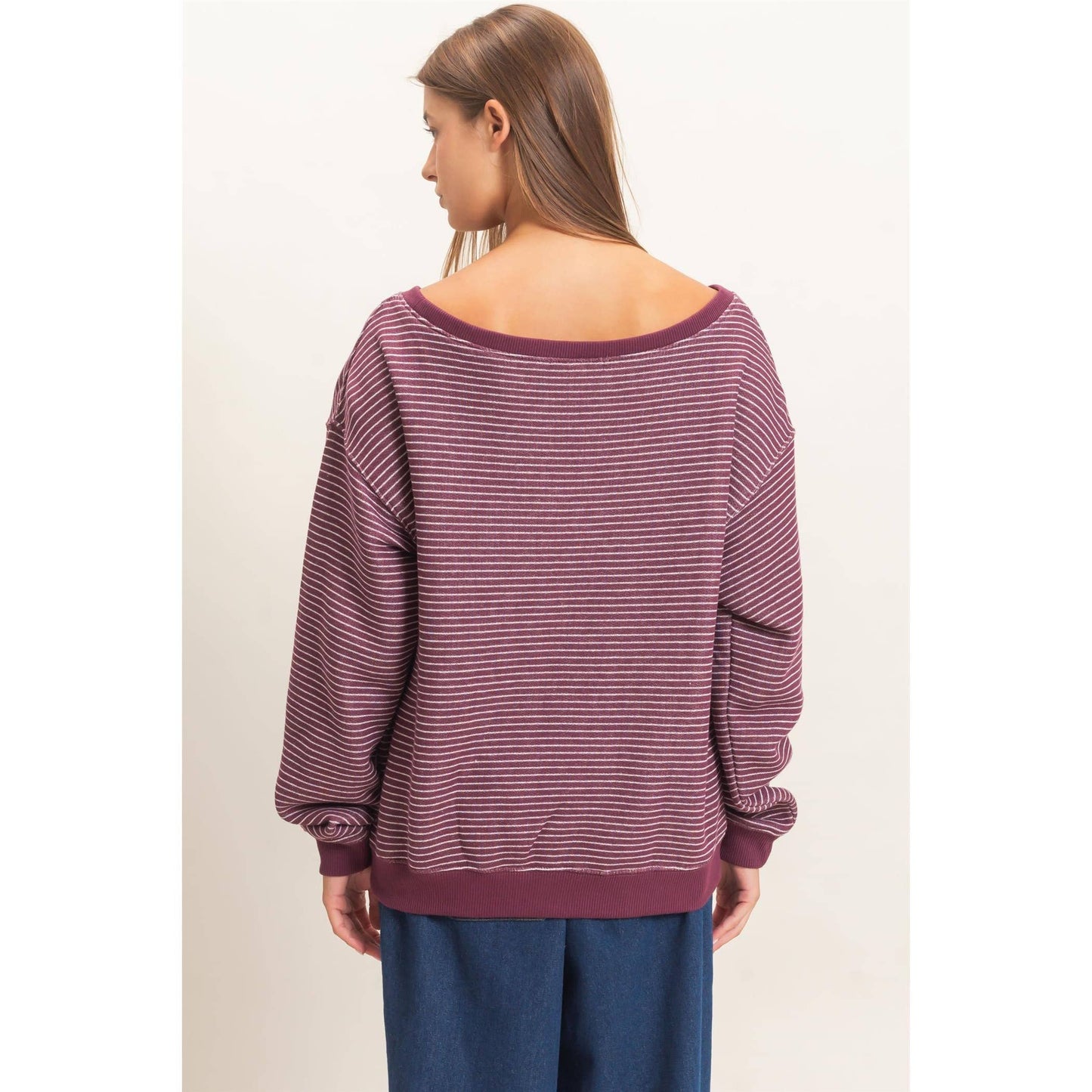 Hallie Striped Off The Shoulder Sweatshirt