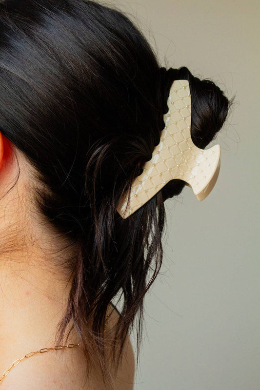 Pearl Studded Champagne Claw Clip