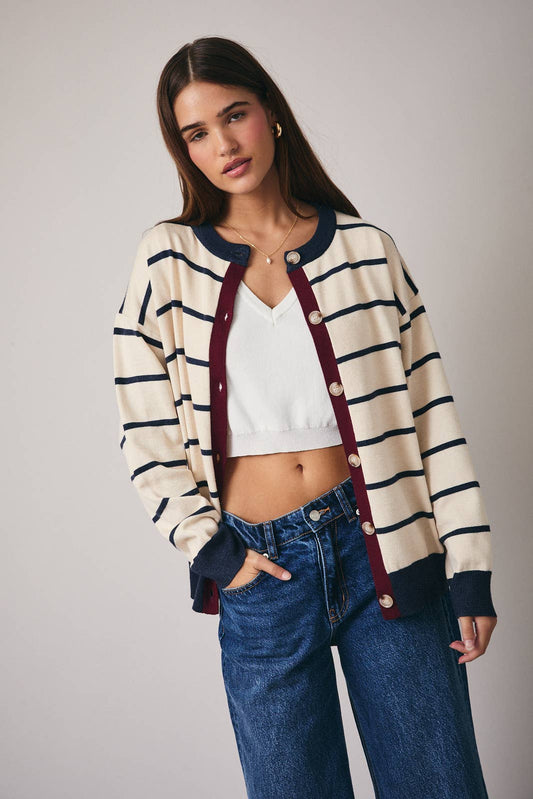 Whit Stripe Color Block Sweater