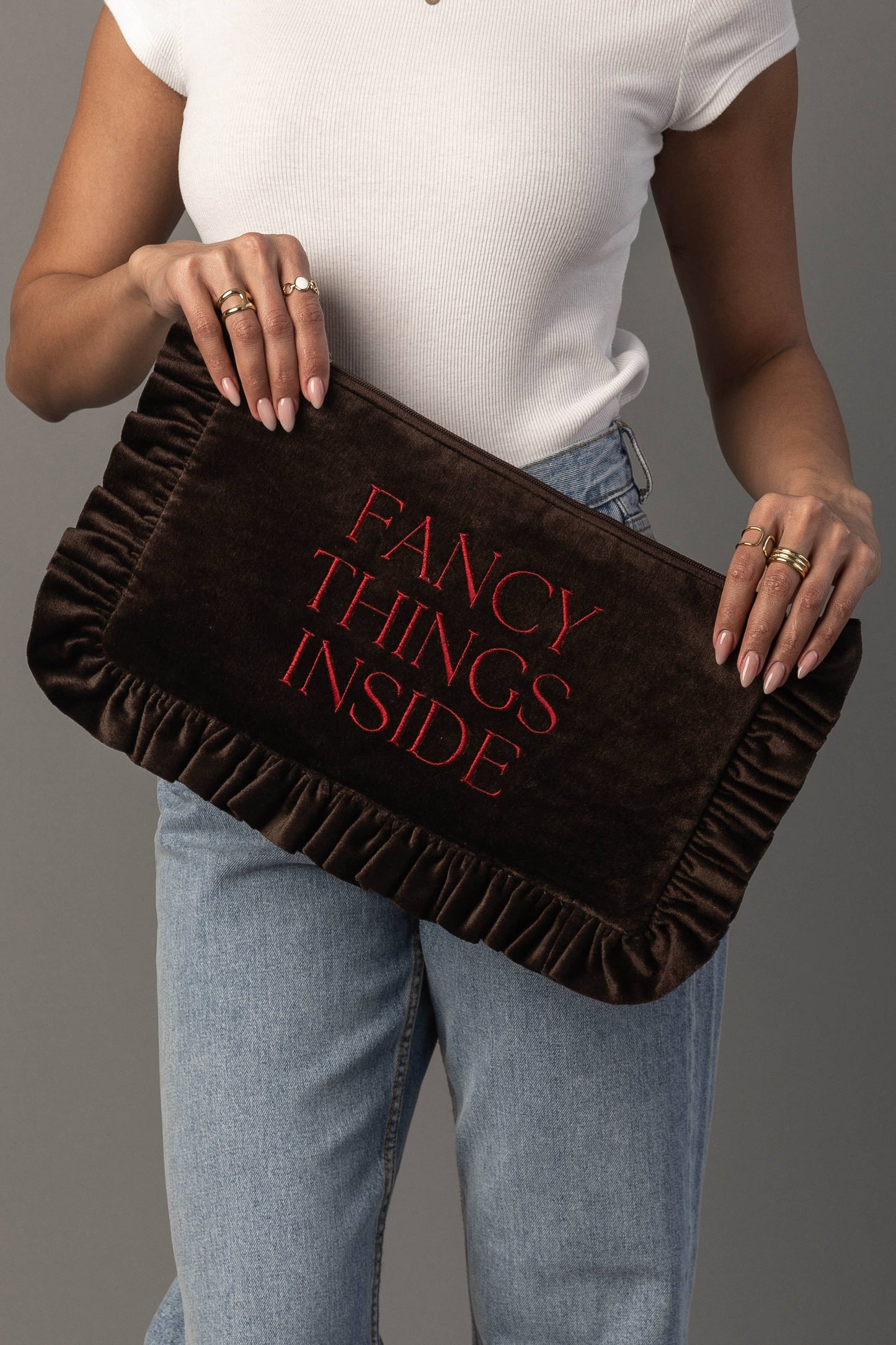 Velvet Ruffle Travel Pouch