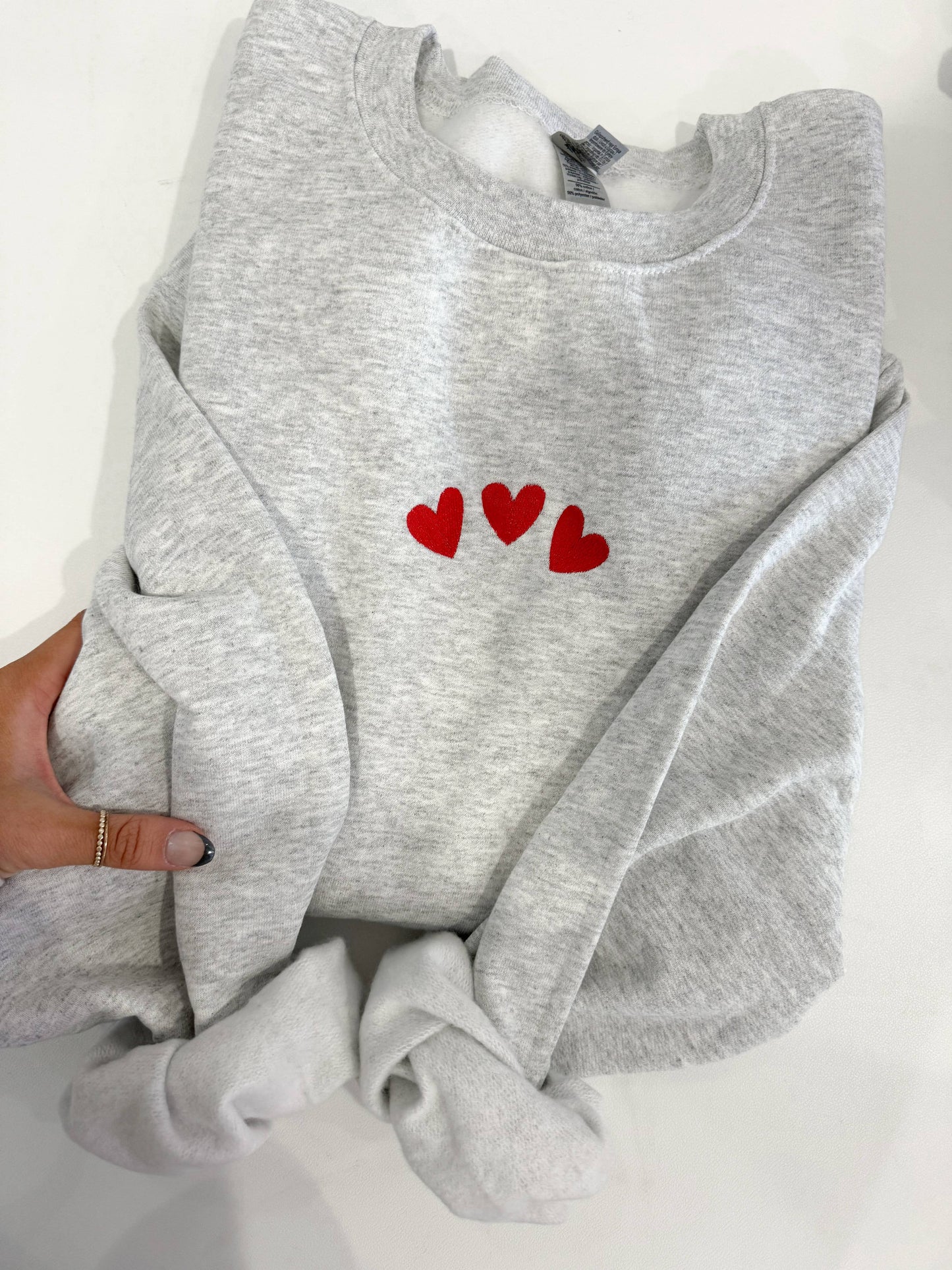 Triple Hearts Embroidered Crewneck